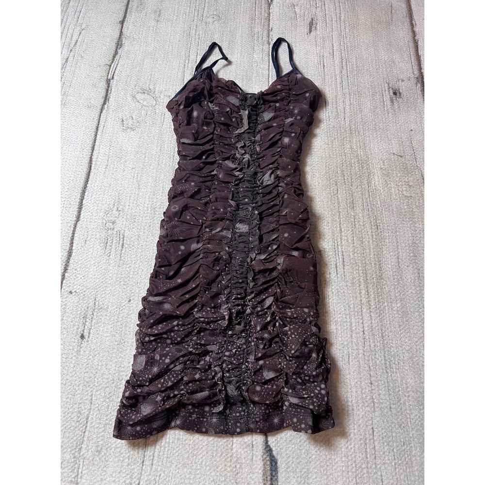 Urban Outfitters Ruched Mini Dress Womens Small Brown Celestial Mesh